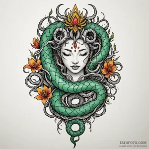 Jade serpent crowned with roots, tattoo line... - эскиз тату (№1750221922_0, 18.06.2025 04:45) — Tatufoto.com