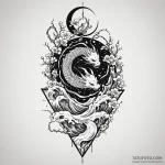 Moon banner beneath spectral spire, tattoo li… — эскиз тату (№1750222885_0, 18.06.2025 05:01) — Tatufoto.com