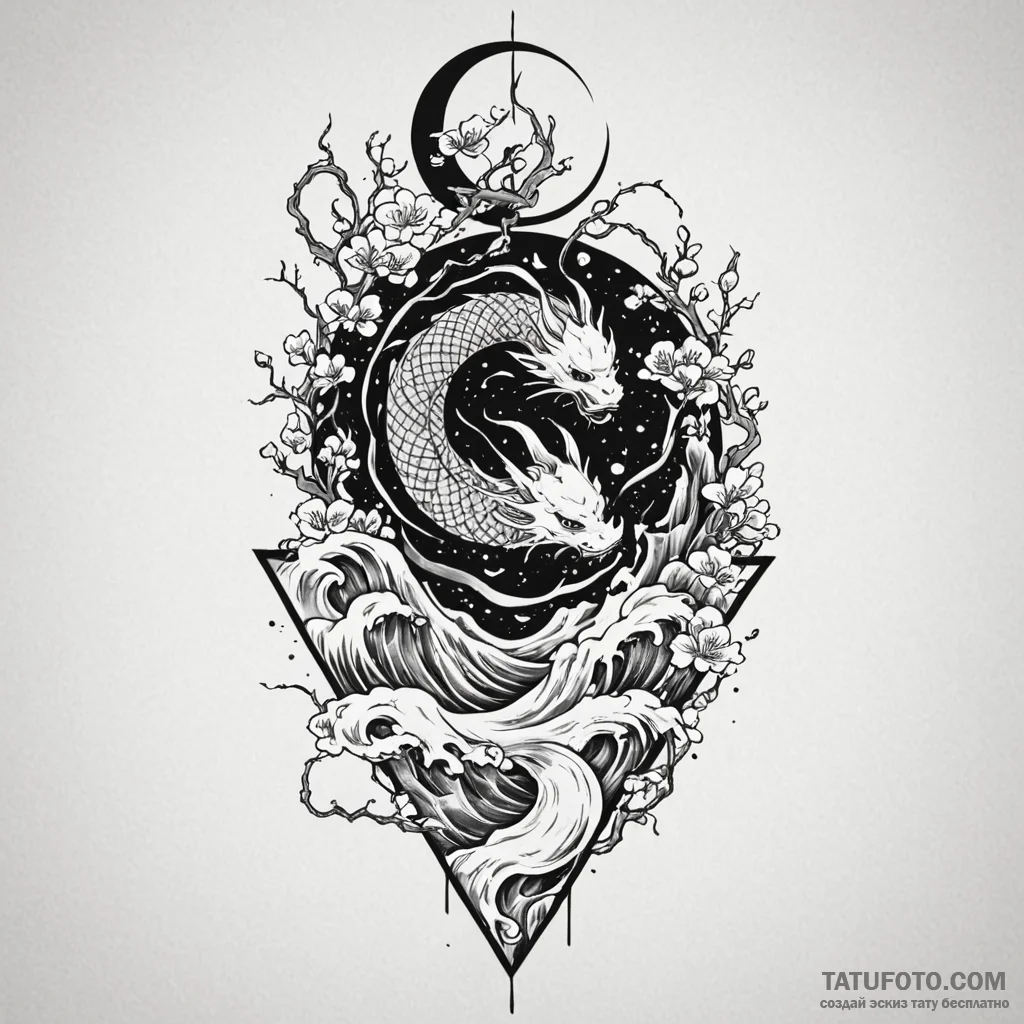 Moon banner beneath spectral spire, tattoo li... - эскиз тату (№1750222885_0, 18.06.2025 05:01) — Tatufoto.com