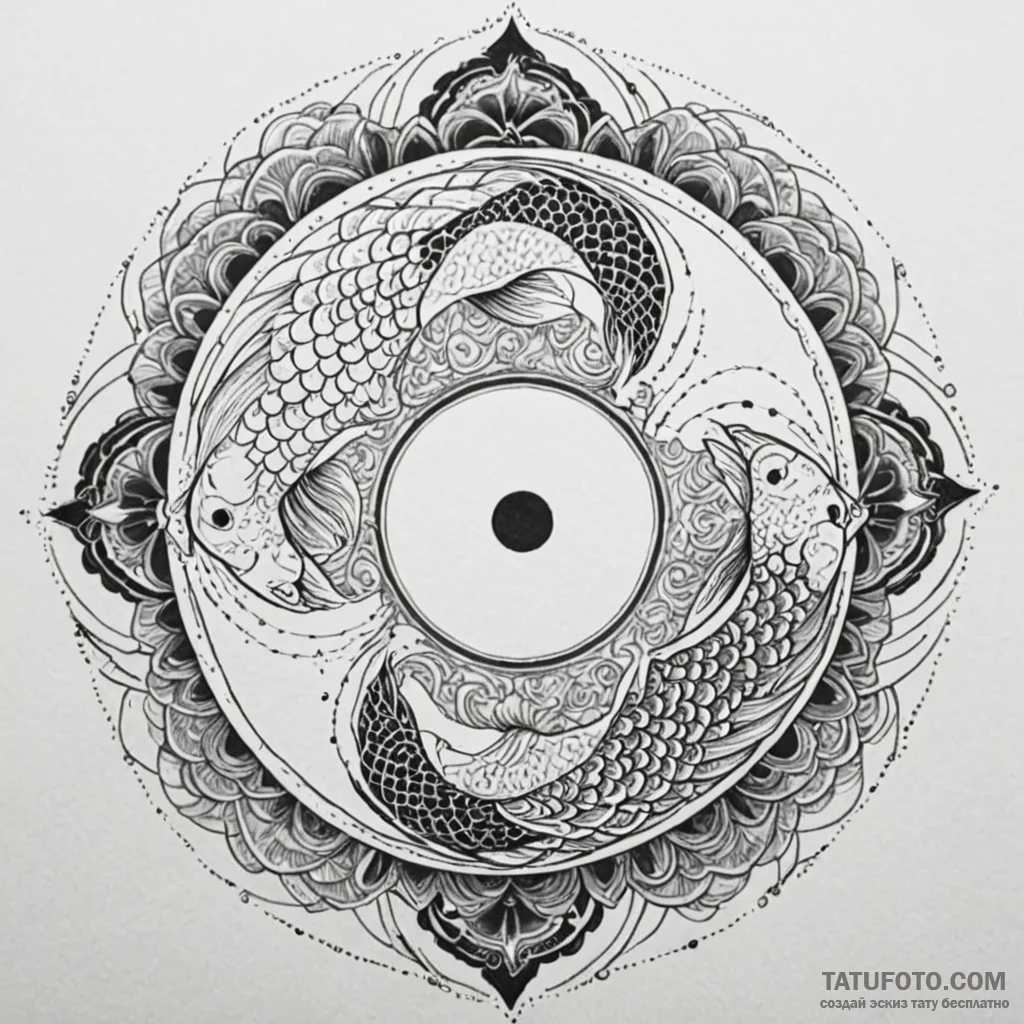 Koi fish, one black, one white, forming a yin... - эскиз тату (№1750223162_0, 18.06.2025 05:06) — Tatufoto.com