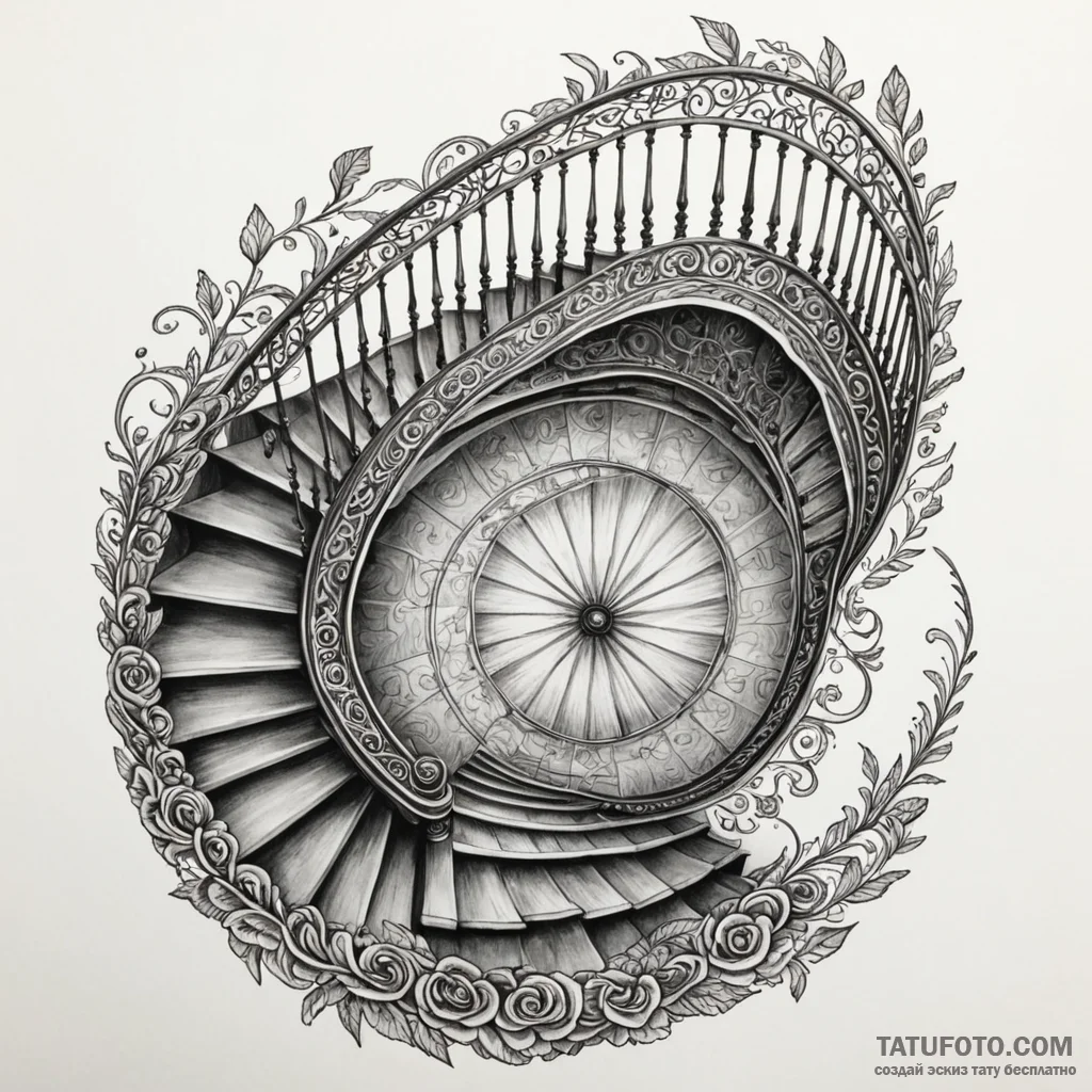 Spiral staircase descending into darkness, ar... - эскиз тату (№1750223548_0, 18.06.2025 05:12) — Tatufoto.com