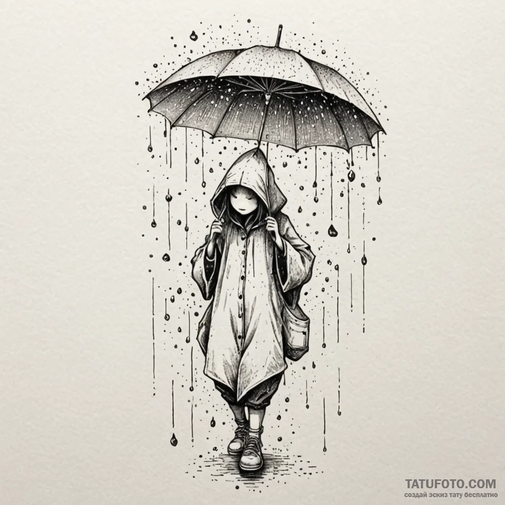 Karakasa-obake (umbrella ghost) in the rain,... - эскиз тату (№1750223805_0, 18.06.2025 05:16) — Tatufoto.com