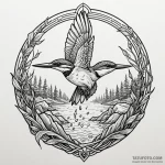 Kingfisher diving into black river, concept a… — эскиз тату (№1750224954_0, 18.06.2025 05:35) — Tatufoto.com