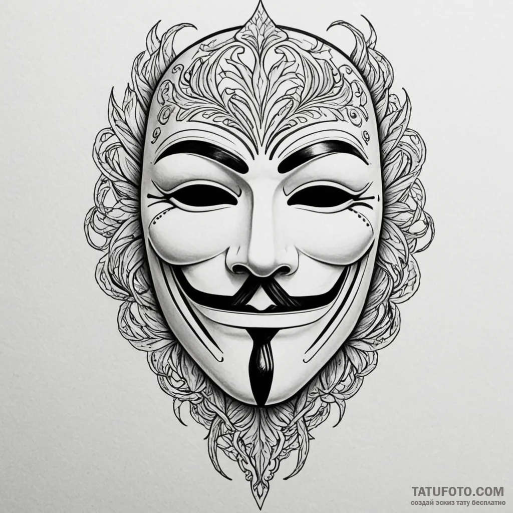 V for vendetta mask, tattoo drawing outline,... - эскиз тату (№1750225146_0, 18.06.2025 05:39) — Tatufoto.com