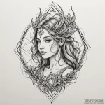 Norn (norse fate) cutting a single, golden th… — эскиз тату (№1750226438_0, 18.06.2025 06:00) — Tatufoto.com