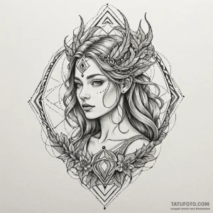 Norn (norse fate) cutting a single, golden th... - эскиз тату (№1750226438_0, 18.06.2025 06:00) — Tatufoto.com