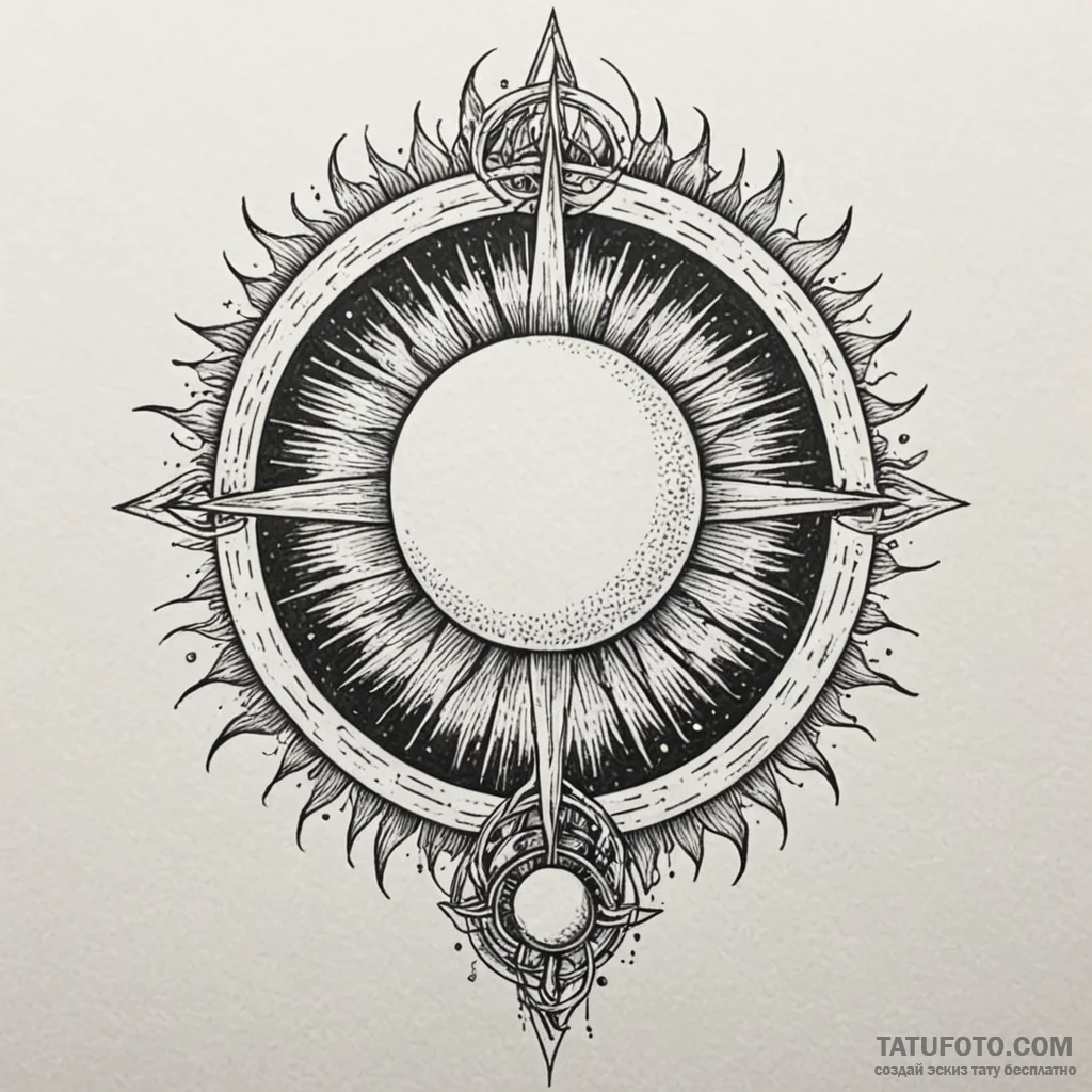 Root-draped altar beneath eclipsed sun, conce... - эскиз тату (№1750226570_0, 18.06.2025 06:02) — Tatufoto.com