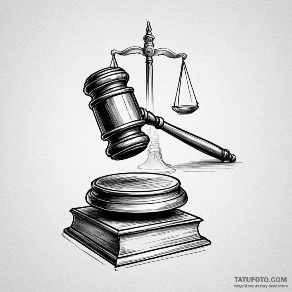 Gavel and sounding block, symbolizing judgmen... - эскиз тату (№1750226765_0, 18.06.2025 06:06) — Tatufoto.com