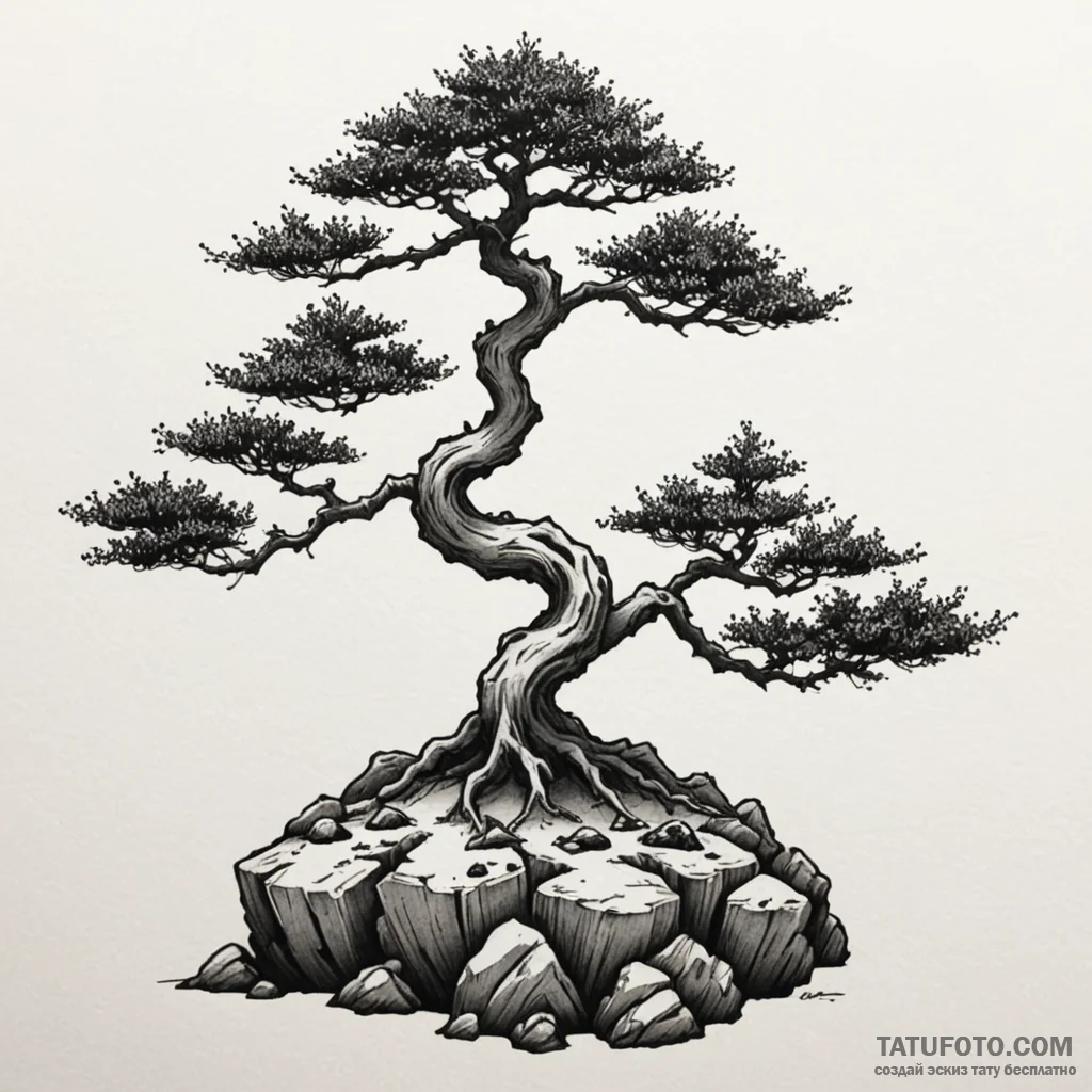 A bonsai tree on a cliff edge (is there, but... - эскиз тату (№1750226829_0, 18.06.2025 06:07) — Tatufoto.com