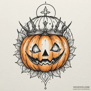 Pumpkin crown beneath spectral moon, tattoo d... - эскиз тату (№1750226895_0, 18.06.2025 06:08) — Tatufoto.com