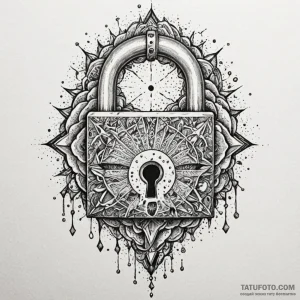 Lock shattered with spectral key, ink illustr... - эскиз тату (№1750227297_0, 18.06.2025 06:14) — Tatufoto.com