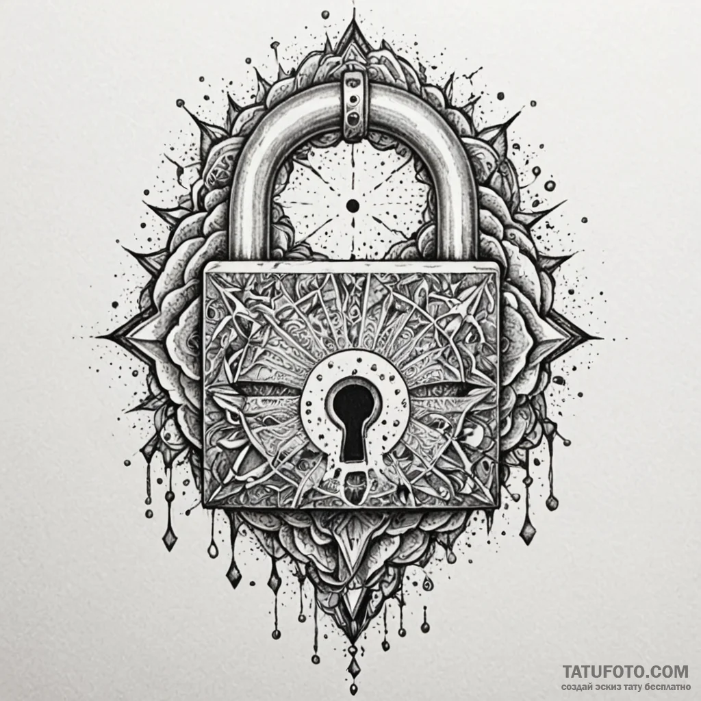 Lock shattered with spectral key, ink illustr... - эскиз тату (№1750227297_0, 18.06.2025 06:14) — Tatufoto.com