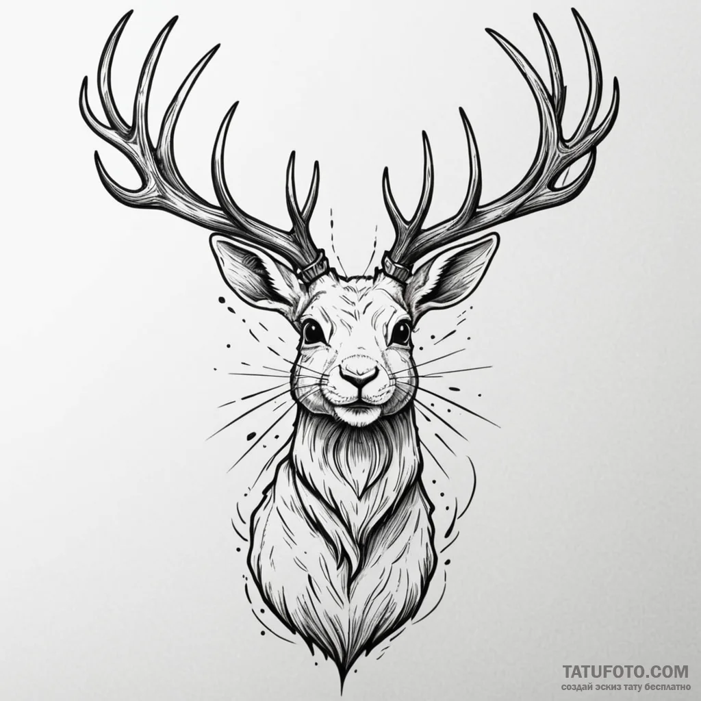 Jackalope with antlers of lightning, artistic... - эскиз тату (№1750228188_0, 18.06.2025 06:29) — Tatufoto.com