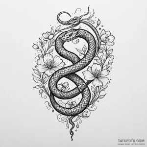 Hollow serpent beneath celestial bloom, tatto... - эскиз тату (№1750228447_0, 18.06.2025 06:34) — Tatufoto.com