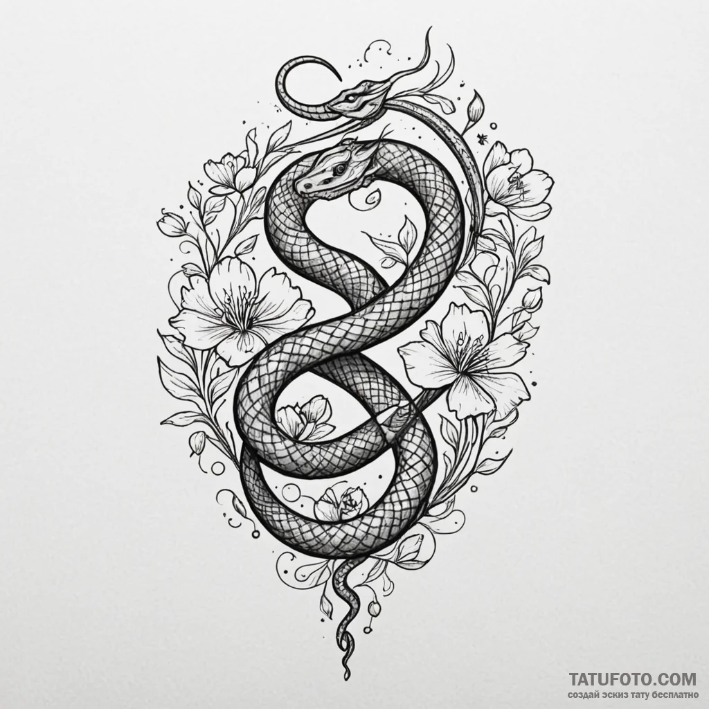 Hollow serpent beneath celestial bloom, tatto... - эскиз тату (№1750228447_0, 18.06.2025 06:34) — Tatufoto.com