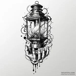 Dim lantern in skeletal hand, tattoo drawing... - эскиз тату (№1750228514_0, 18.06.2025 06:35) — Tatufoto.com