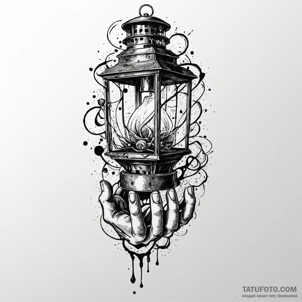 Dim lantern in skeletal hand, tattoo drawing... - эскиз тату (№1750228514_0, 18.06.2025 06:35) — Tatufoto.com