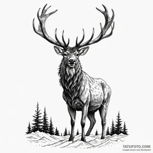 Aurora stag standing in snow, ink illustratio... - эскиз тату (№1750228578_0, 18.06.2025 06:36) — Tatufoto.com
