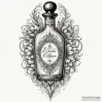 Perfume bottle with a label written in elegan… — эскиз тату (№1750229483_0, 18.06.2025 06:51) — Tatufoto.com