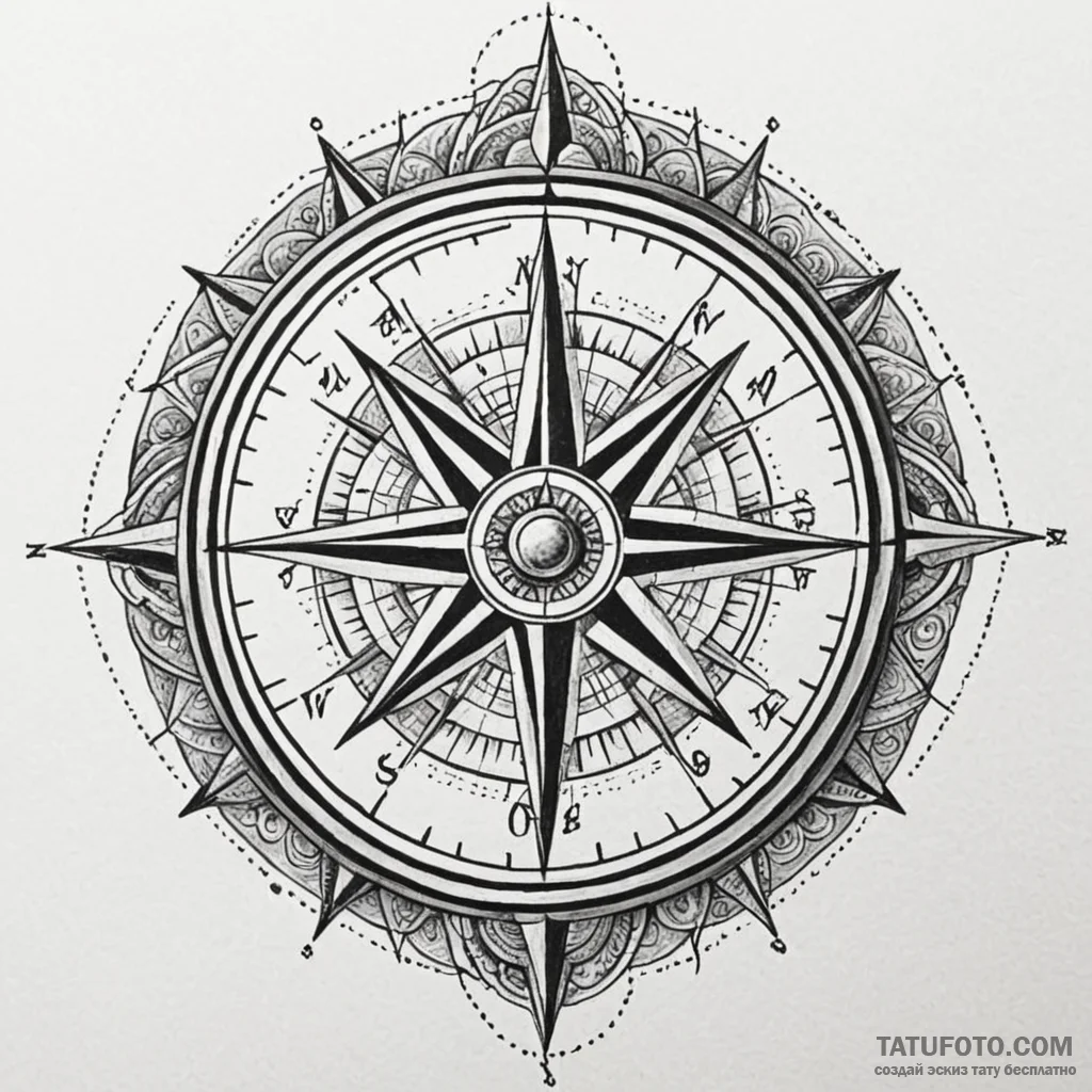 Compass, tattoo line art, muted color palette... - эскиз тату (№1750230132_0, 18.06.2025 07:02) — Tatufoto.com