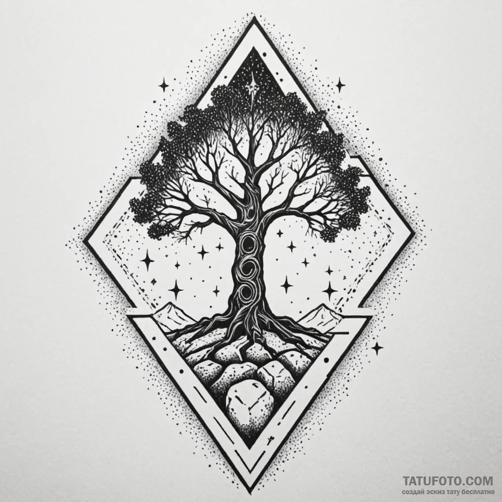 Runestone tree devouring starlight, tattoo dr... - эскиз тату (№1750230453_0, 18.06.2025 07:07) — Tatufoto.com