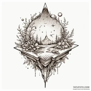 Altar made from a crashed satellite, adorned... - эскиз тату (№1750231103_0, 18.06.2025 07:18) — Tatufoto.com
