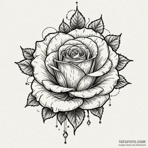 Angelic rose with crystal dew, tattoo line ar... - эскиз тату (№1750231234_0, 18.06.2025 07:20) — Tatufoto.com
