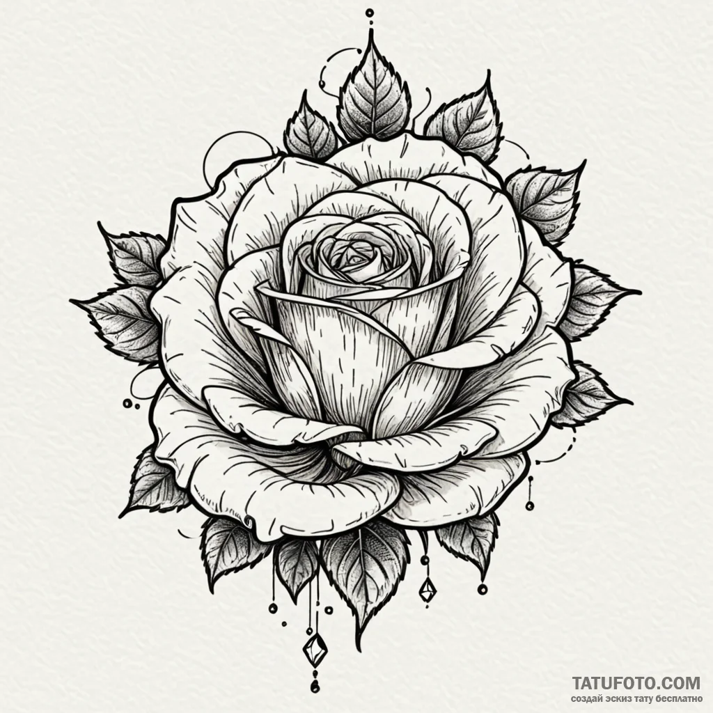 Angelic rose with crystal dew, tattoo line ar... - эскиз тату (№1750231234_0, 18.06.2025 07:20) — Tatufoto.com