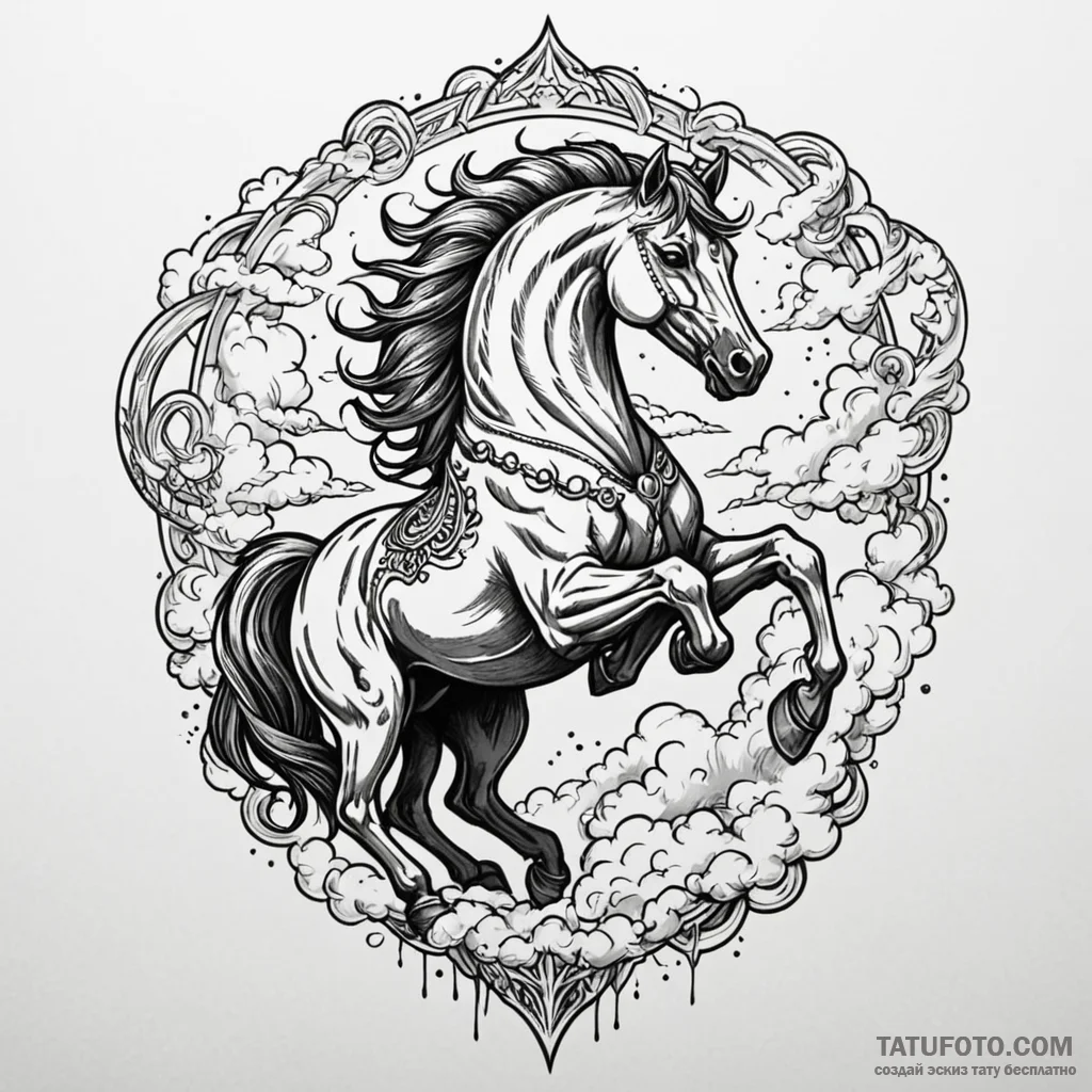 Pale horse of the apocalypse riding on clouds... - эскиз тату (№1750231821_0, 18.06.2025 07:30) — Tatufoto.com