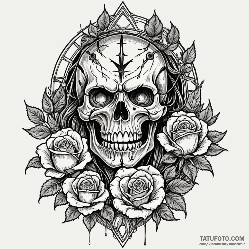 Iron maiden with roses growing from within, i... - эскиз тату (№1750232215_0, 18.06.2025 07:36) — Tatufoto.com