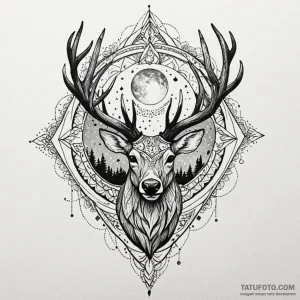 Fallen stag beneath shattered moon, tattoo li... - эскиз тату (№1750232734_0, 18.06.2025 07:45) — Tatufoto.com