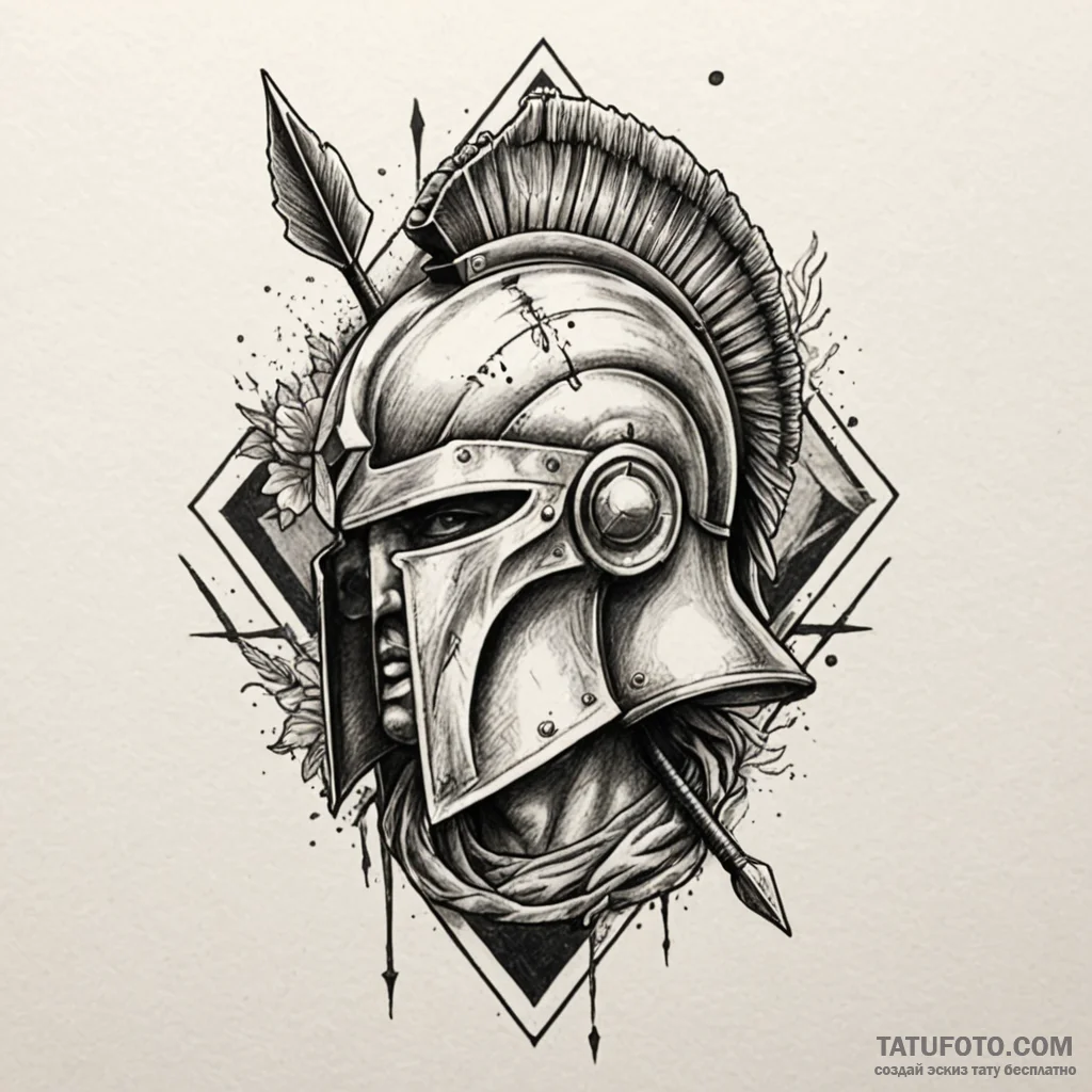 A spartan helmet with an arrow in it (is ther... - эскиз тату (№1750233829_0, 18.06.2025 08:03) — Tatufoto.com