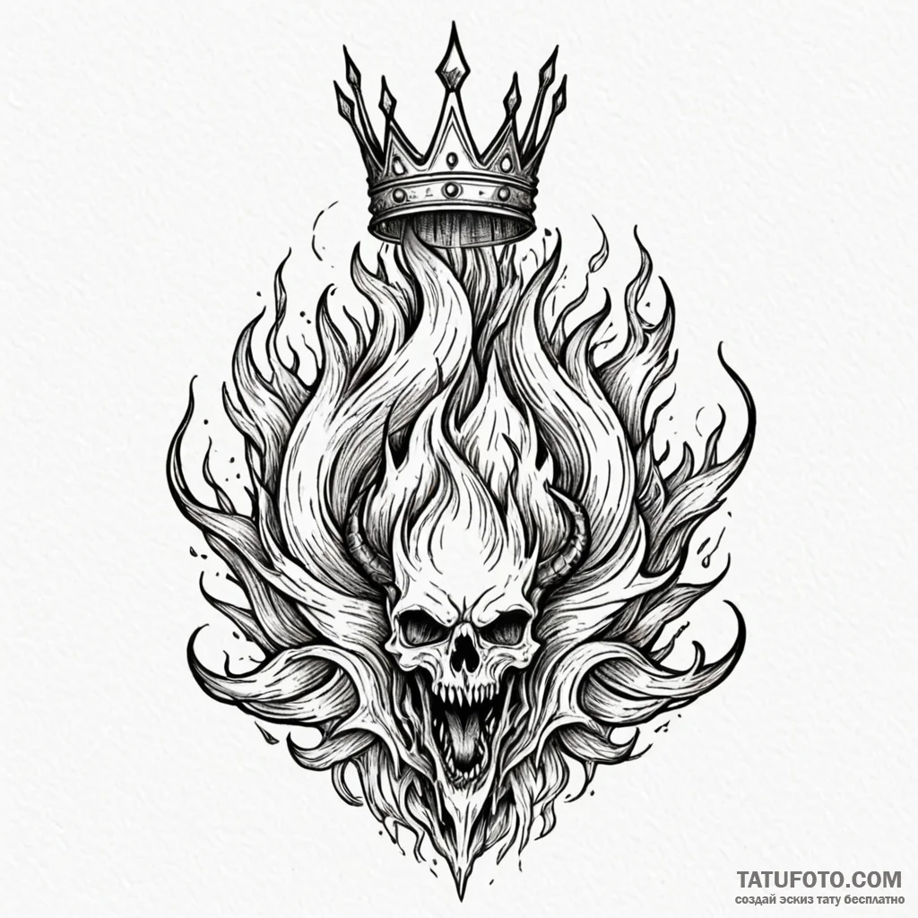 Kingрір‚в„ўs crown devouring flame, ink illus... - эскиз тату (№1750234021_0, 18.06.2025 08:07) — Tatufoto.com