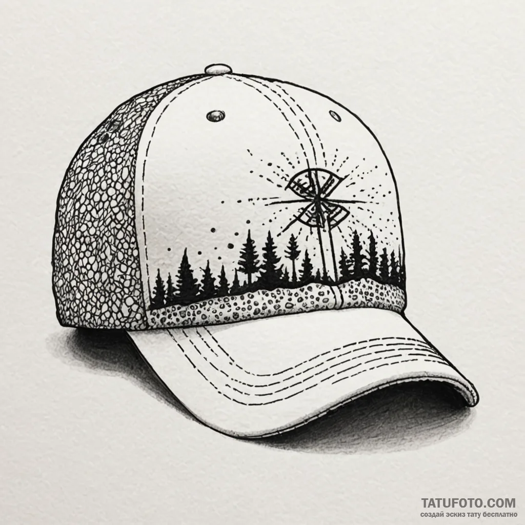 A classic baseball cap, casual,, concept art... - эскиз тату (№1750234670_0, 18.06.2025 08:17) — Tatufoto.com