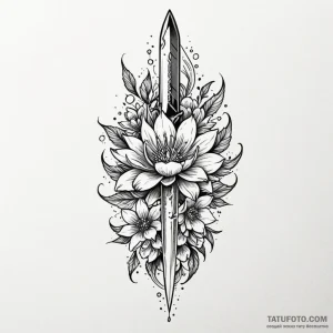 Quicksilver dagger beneath celestial bloom, t... - эскиз тату (№1750234798_0, 18.06.2025 08:19) — Tatufoto.com