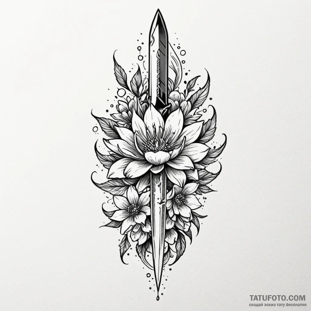 Quicksilver dagger beneath celestial bloom, t... - эскиз тату (№1750234798_0, 18.06.2025 08:19) — Tatufoto.com