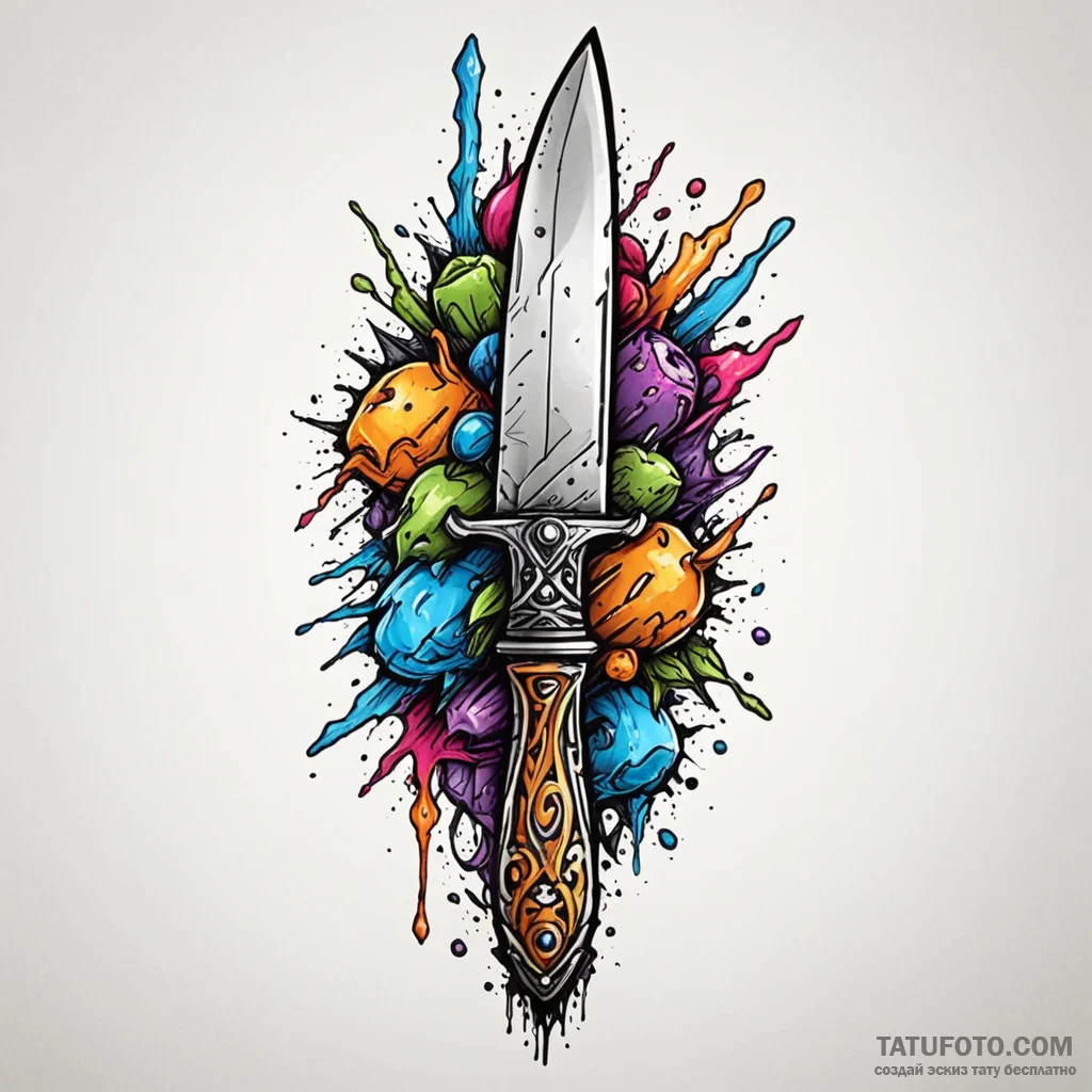 Kitchen knife with thorned handle, ink illust... - эскиз тату (№1750235706_0, 18.06.2025 08:35) — Tatufoto.com