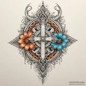 Ghost dagger beneath spectral bloom, concept... - эскиз тату (№1750236748_0, 18.06.2025 08:52) — Tatufoto.com