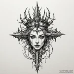 Glyph-etched relic crowned with thorns, tatto… — эскиз тату (№1750237339_0, 18.06.2025 09:02) — Tatufoto.com