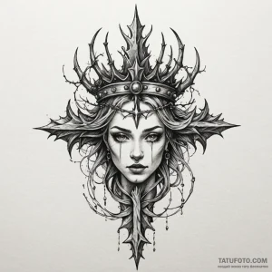 Glyph-etched relic crowned with thorns, tatto... - эскиз тату (№1750237339_0, 18.06.2025 09:02) — Tatufoto.com