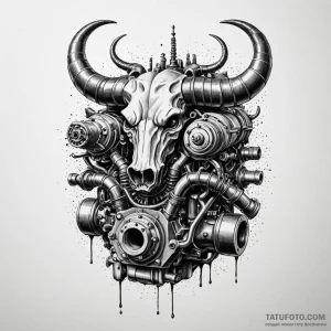 Engine block with exhaust pipes like demonic... - эскиз тату (№1750237670_0, 18.06.2025 09:07) — Tatufoto.com