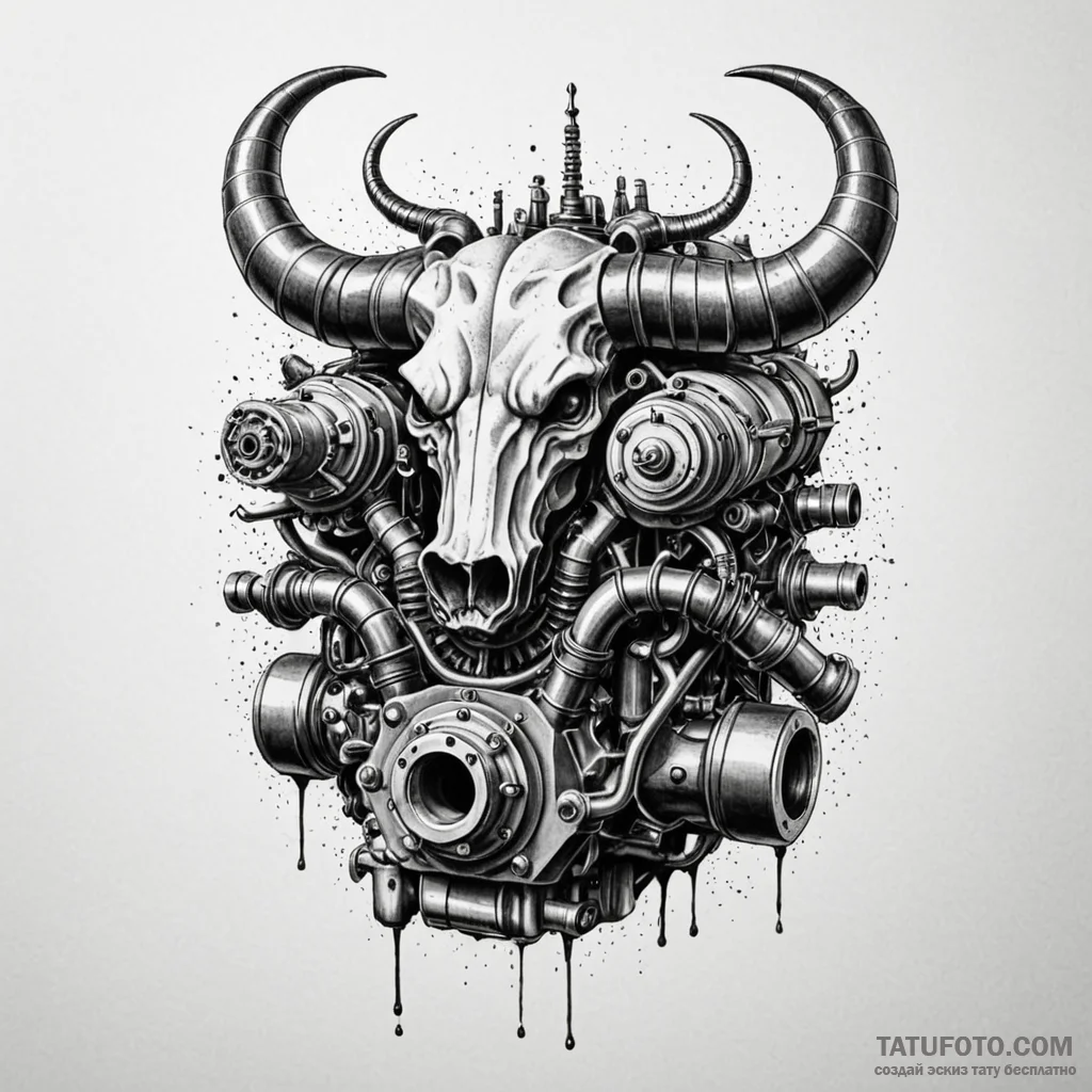 Engine block with exhaust pipes like demonic... - эскиз тату (№1750237670_0, 18.06.2025 09:07) — Tatufoto.com