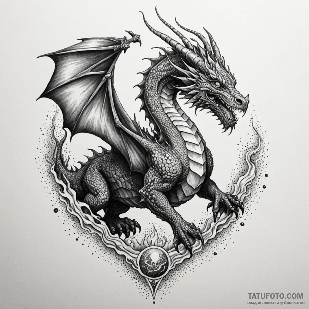 Dragon rider in spectral flames, ink illustra... - эскиз тату (№1750238187_0, 18.06.2025 09:16) — Tatufoto.com
