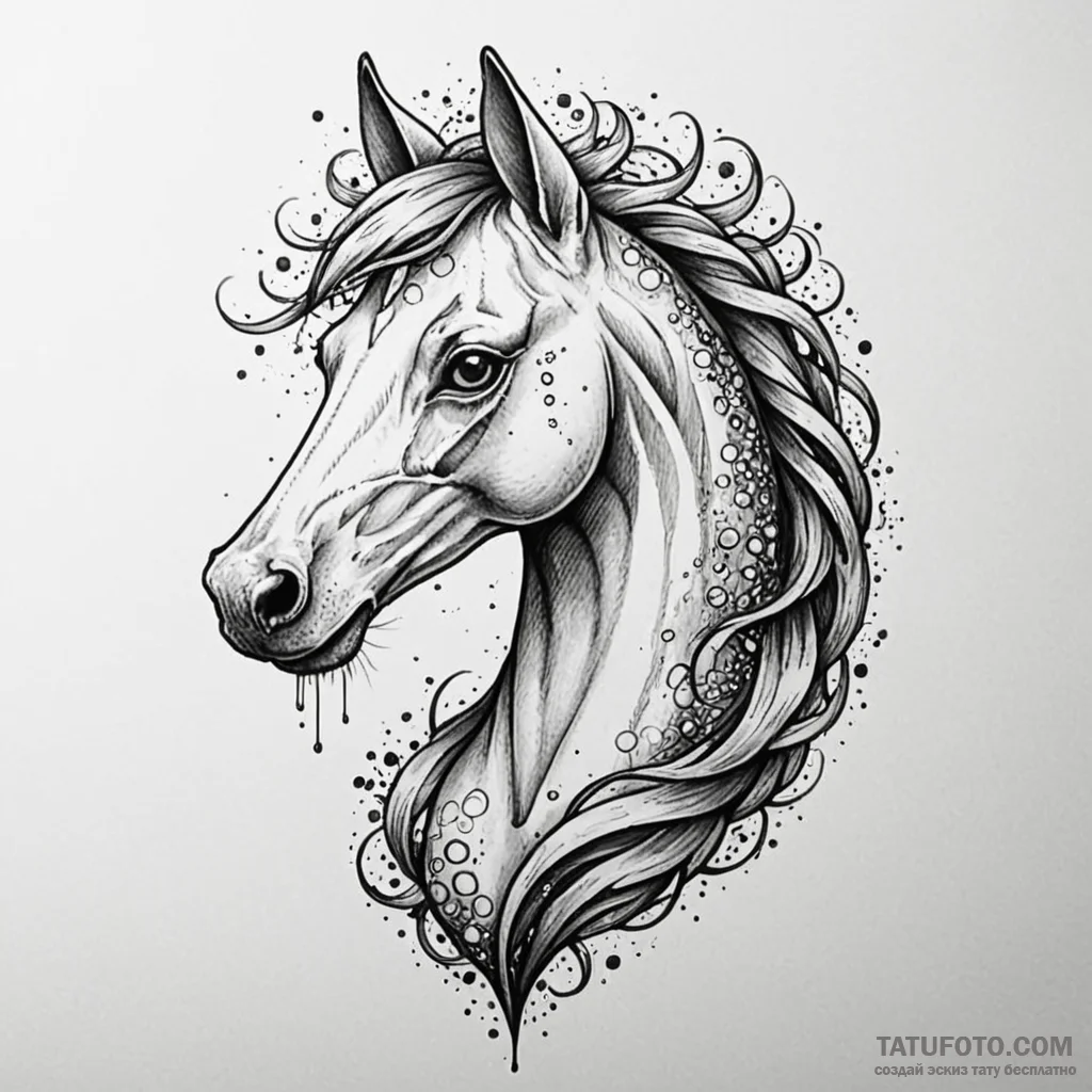 Kelpie mane flowing with spectral light, tatt... - эскиз тату (№1750238316_0, 18.06.2025 09:18) — Tatufoto.com