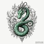Emerald serpent through frozen bloom, tattoo… — эскиз тату (№1750239280_0, 18.06.2025 09:34) — Tatufoto.com