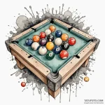 A detailed billiards ball breaking a rack, ga… — эскиз тату (№1750239471_0, 18.06.2025 09:37) — Tatufoto.com