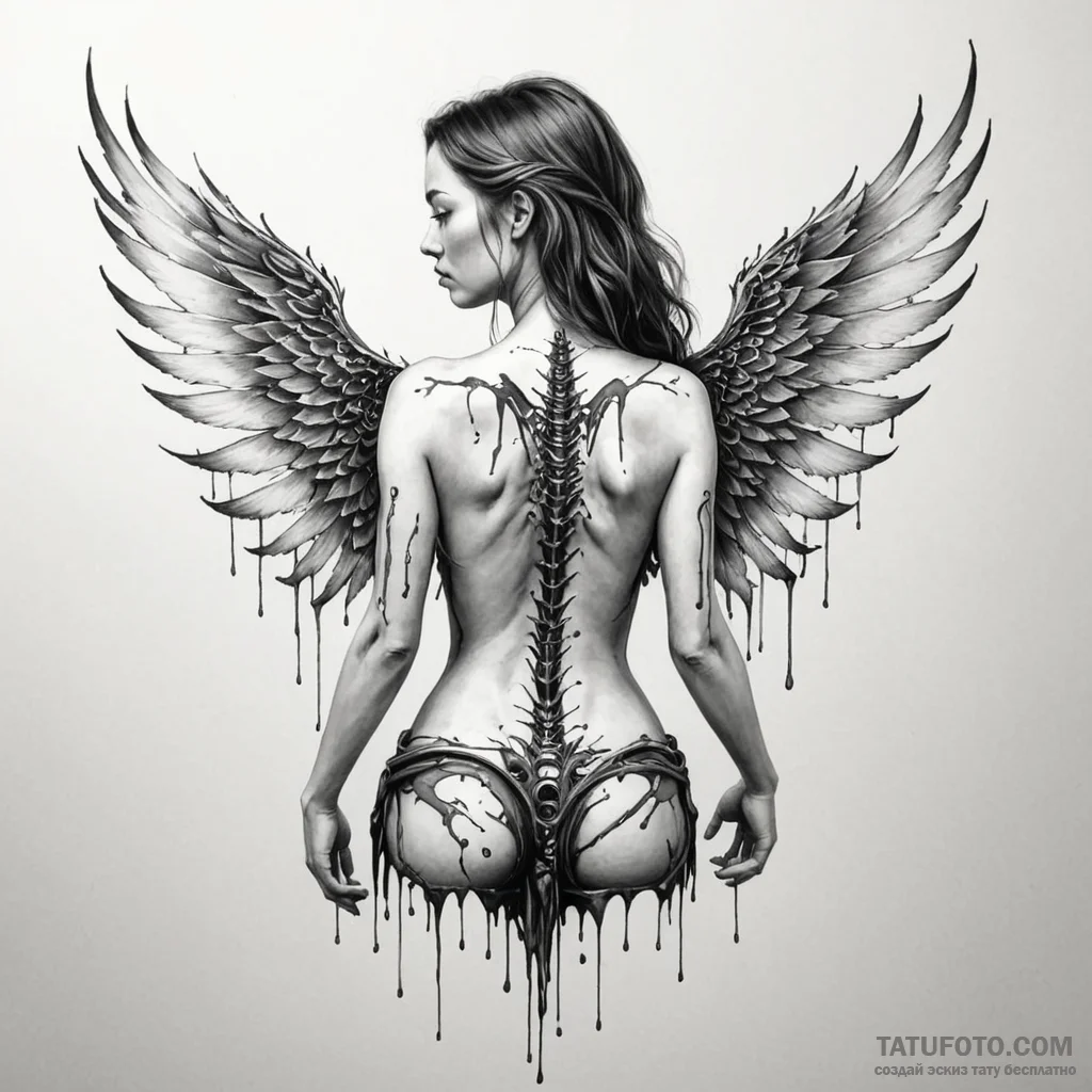 A woman's back with a full biomechanical wing... - эскиз тату (№1750241926_0, 18.06.2025 10:18) — Tatufoto.com