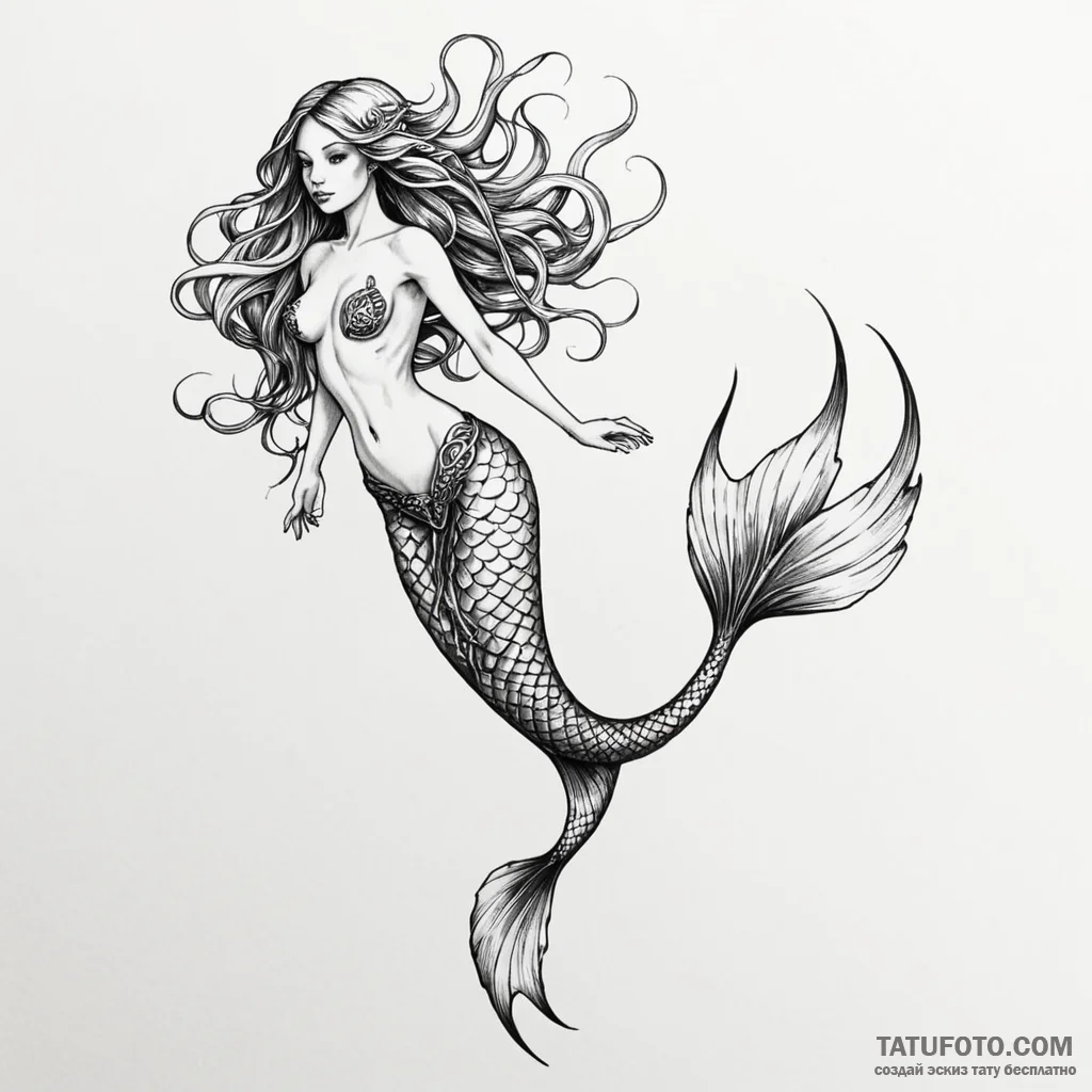A biomechanical mermaid, her tail is a segmen... - эскиз тату (№1750242743_0, 18.06.2025 10:32) — Tatufoto.com