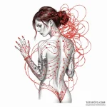 A woman with glowing circuit board tattoos th… — эскиз тату (№1750242806_0, 18.06.2025 10:33) — Tatufoto.com
