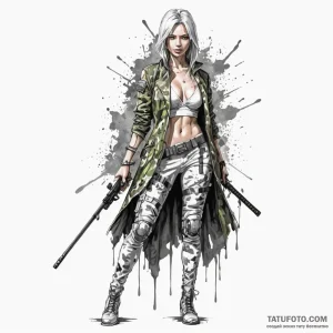A female street samurai with a therm-optic ca... - эскиз тату (№1750242995_0, 18.06.2025 10:36) — Tatufoto.com